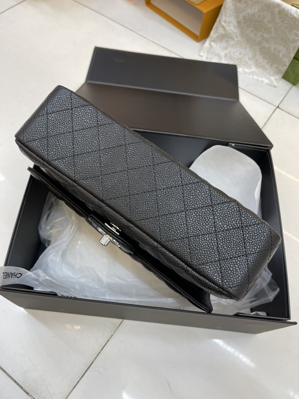 Túi Xách Chanel Super Classic Da Hạt Khóa Bạc 25CM